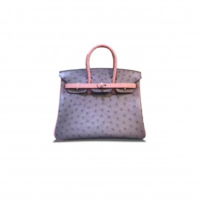 HERMÈS MASTER BIRKIN 25 OSTRICH LEATHER IRIS PURPLE AND CERAMIC PINK GOLD BUCKLE H041944CK58 (25*20*13cm)